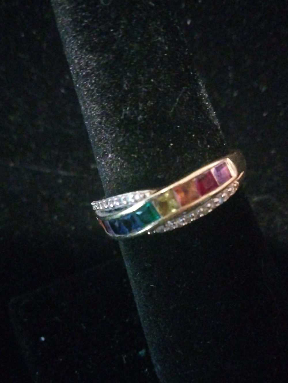 Elegant 10k Gold Rainbow Ring With Diamonds.....Sz. 6
